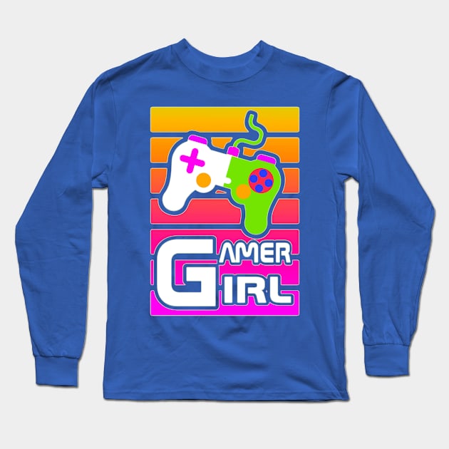 Colorful Gamer Girl Long Sleeve T-Shirt by AlondraHanley